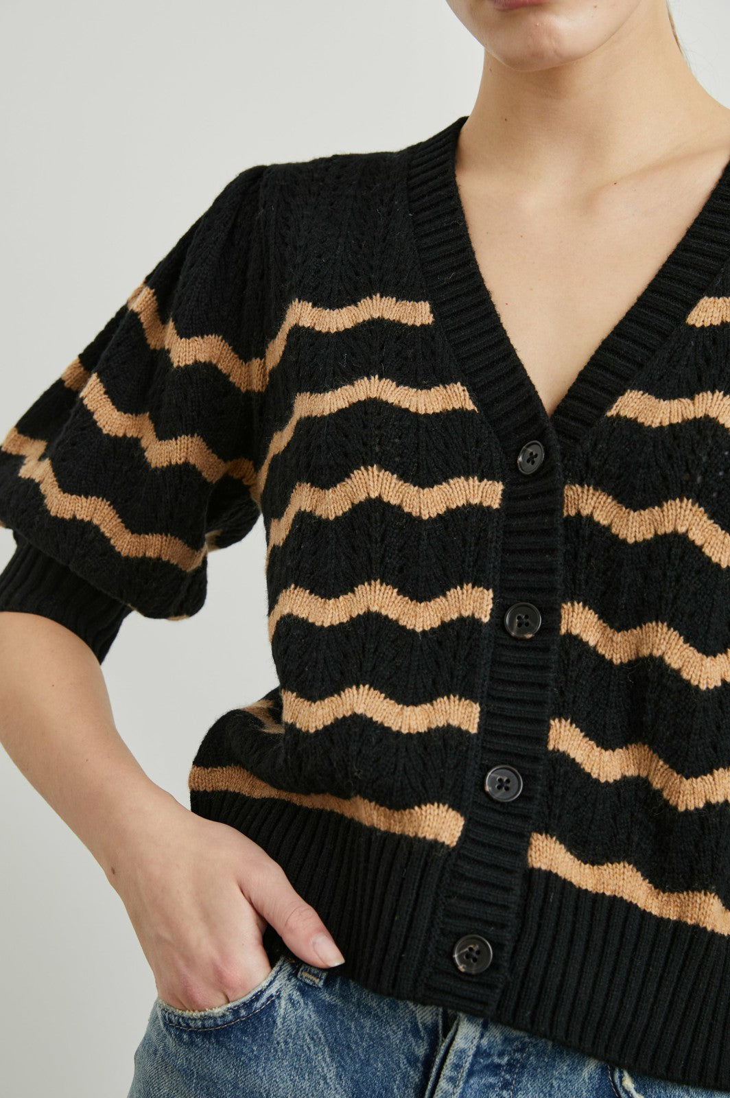 ISLA CARDIGAN - BLACK CAMEL STRIPE| Rails online