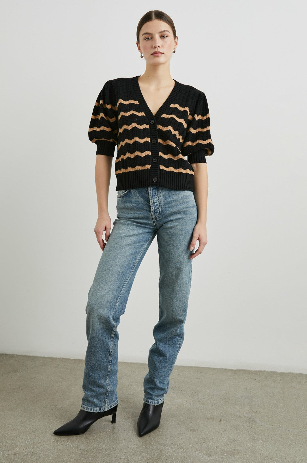 ISLA CARDIGAN - BLACK CAMEL STRIPE| Rails online