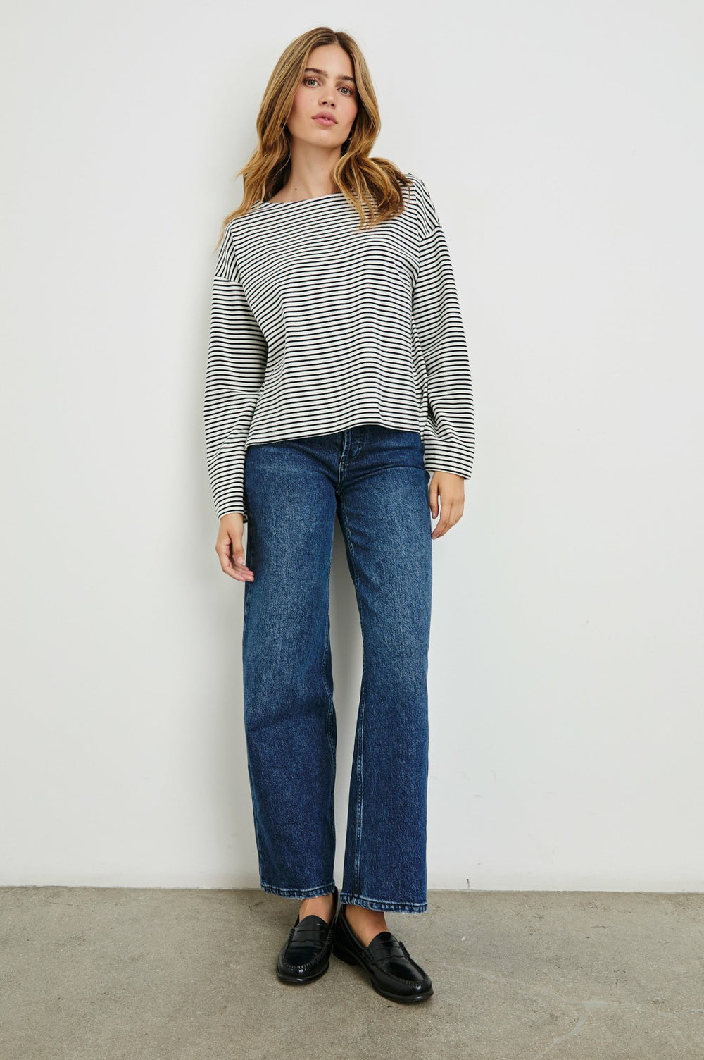 MACY TOP - IVORY NAVY MICRO STRIPE| Rails online