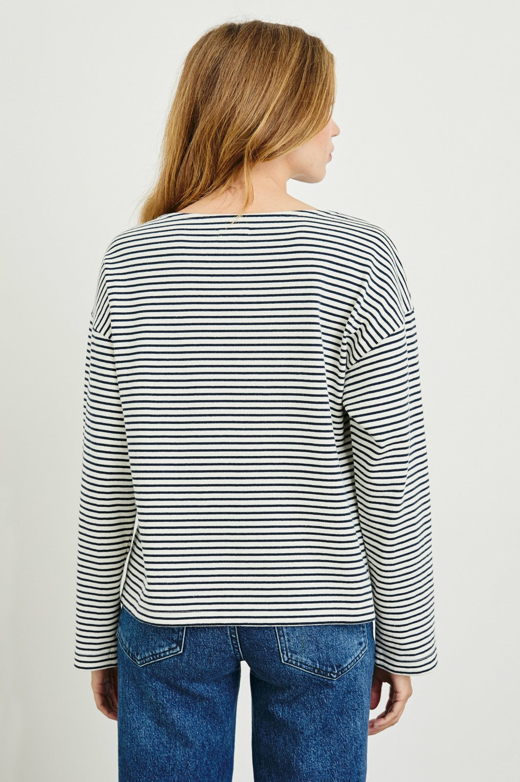 MACY TOP - IVORY NAVY MICRO STRIPE| Rails online