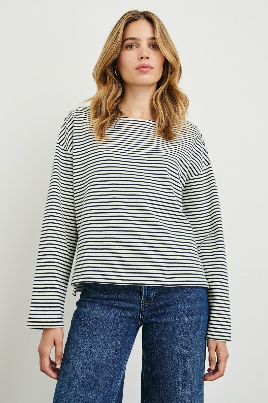 MACY TOP - IVORY NAVY MICRO STRIPE| Rails online