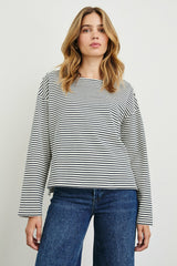 MACY TOP - IVORY NAVY MICRO STRIPE| Rails online