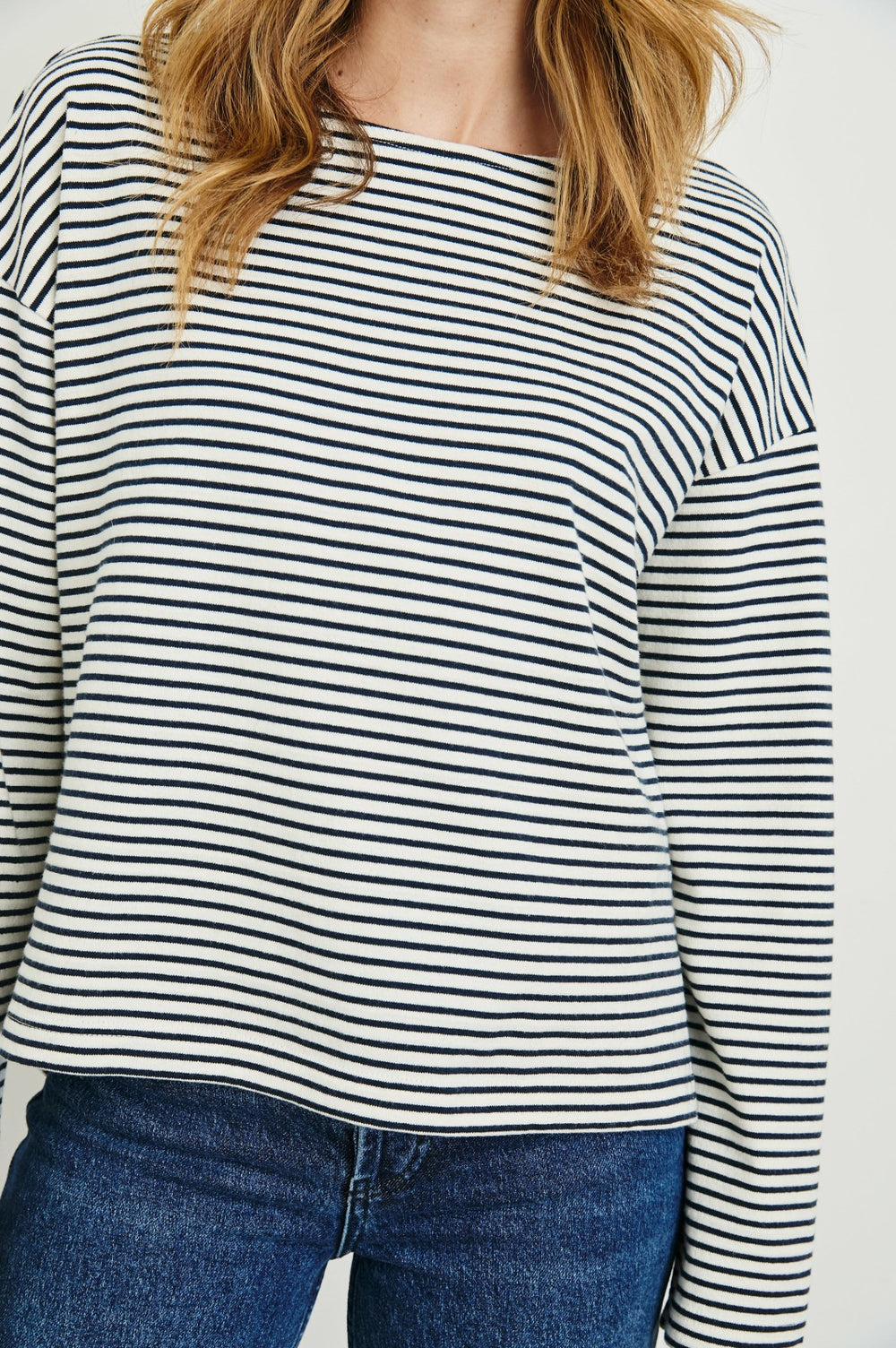 MACY TOP - IVORY NAVY MICRO STRIPE| Rails online