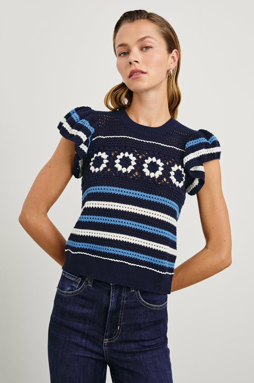 PENELOPE TOP - NAVY SKY CROCHET STRIPE| Rails near me