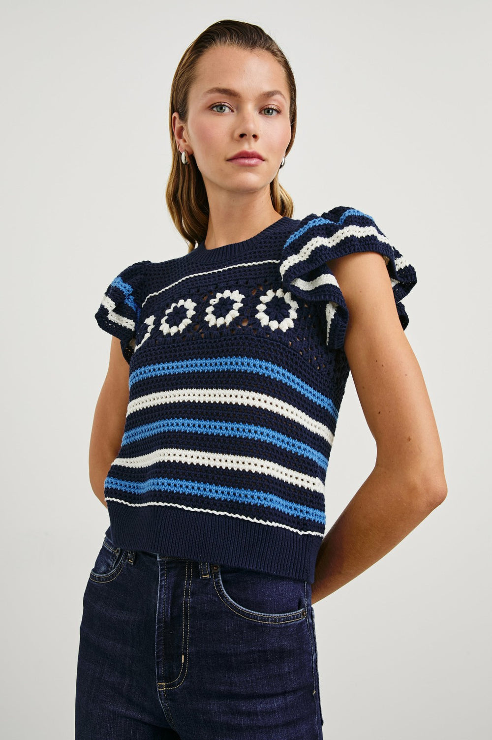 PENELOPE TOP - NAVY SKY CROCHET STRIPE| Rails near me