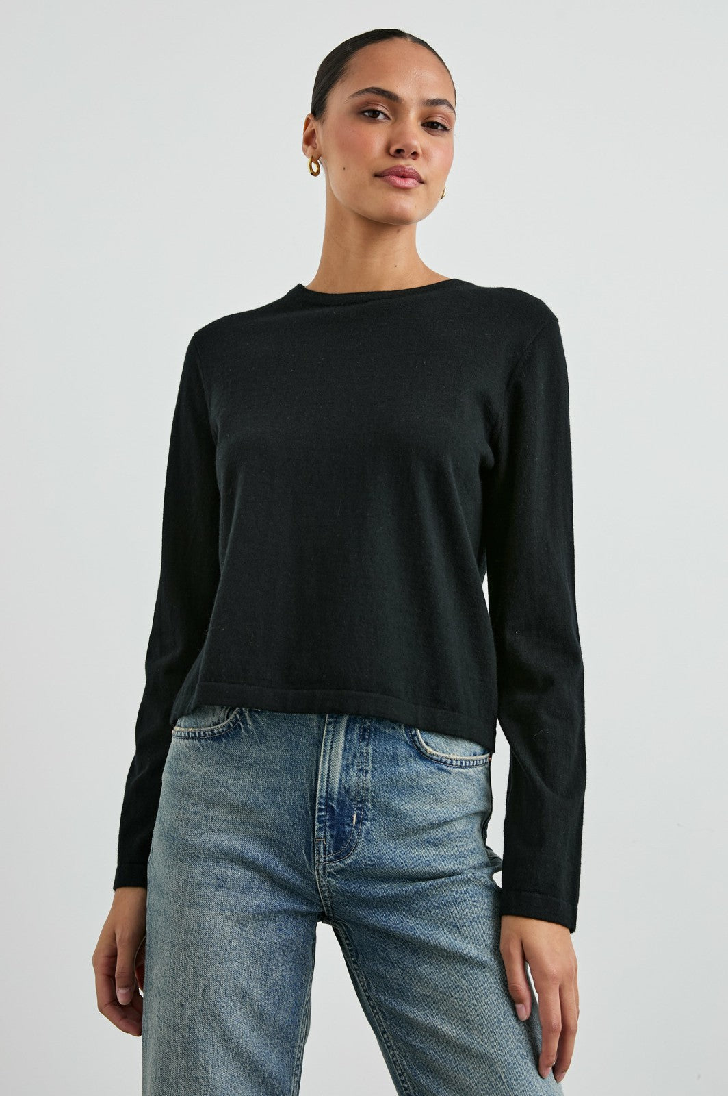 COTTON CASHMERE LONG SLEEVE T-SHIRT - BLACK| Rails on sale