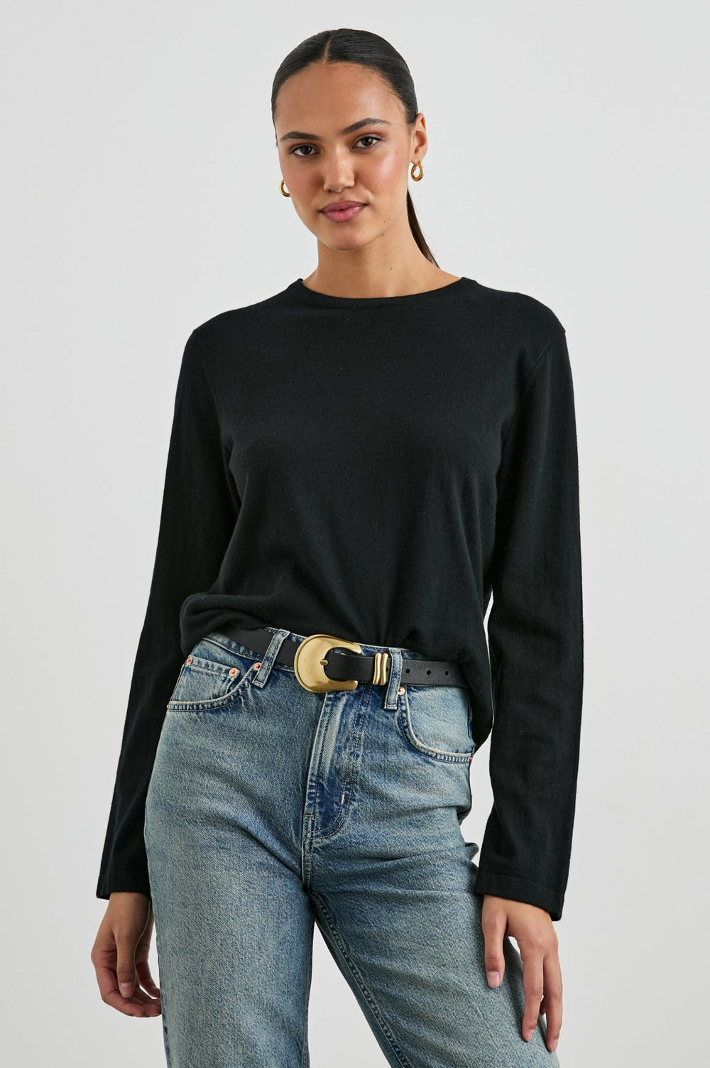 COTTON CASHMERE LONG SLEEVE T-SHIRT - BLACK| Rails on sale