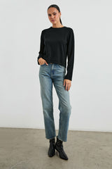 COTTON CASHMERE LONG SLEEVE T-SHIRT - BLACK| Rails on sale