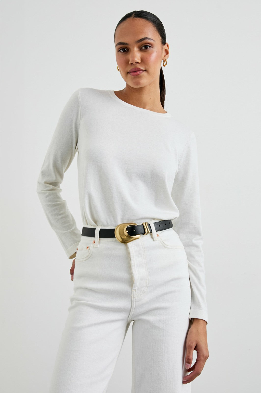 COTTON CASHMERE LONG SLEEVE T-SHIRT - WHITE| Rails sale