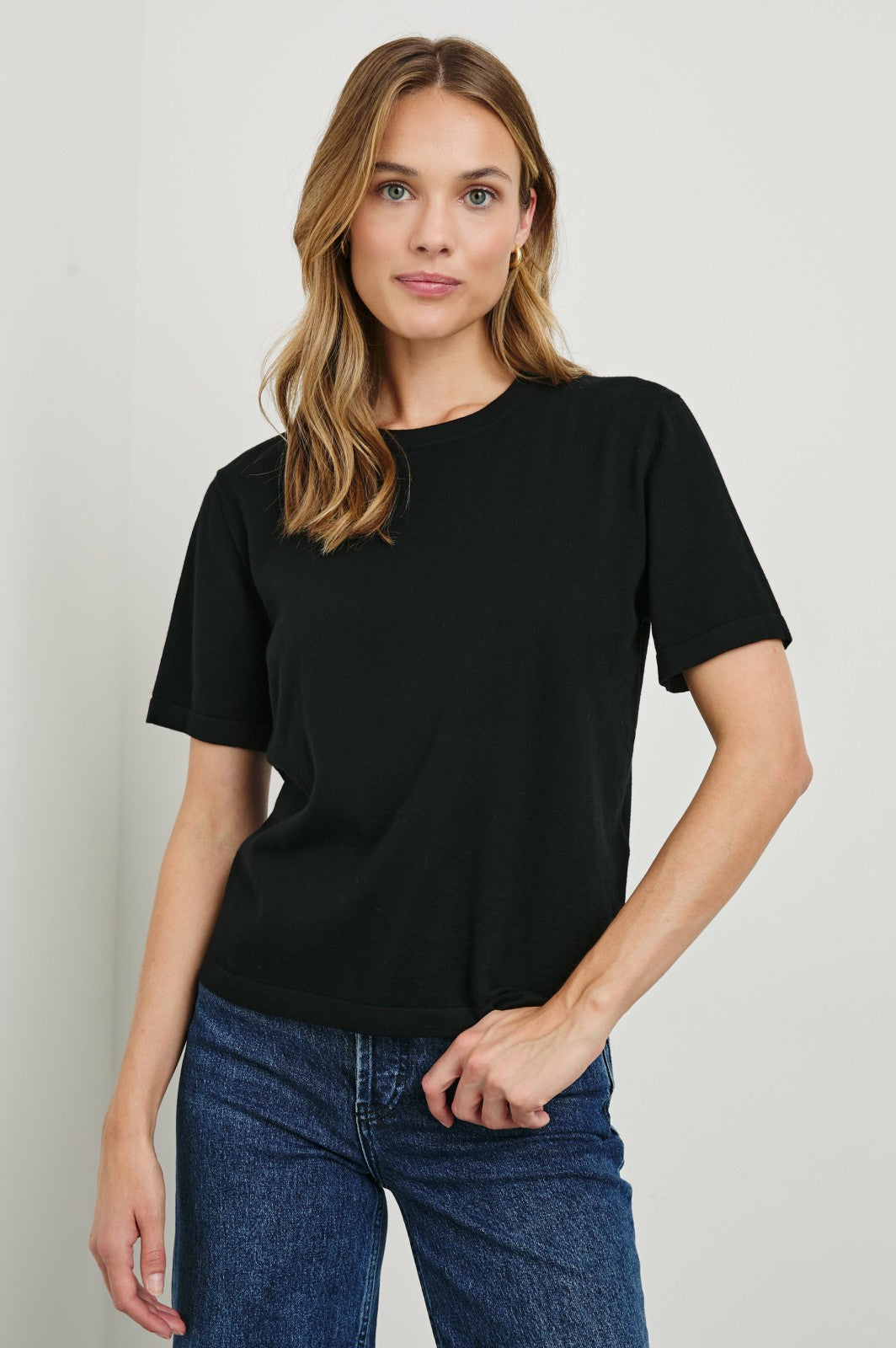 COTTON CASHMERE T-SHIRT - BLACK| Rails outlet