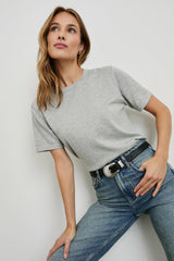 COTTON CASHMERE T-SHIRT - HEATHER GREY| Rails on sale