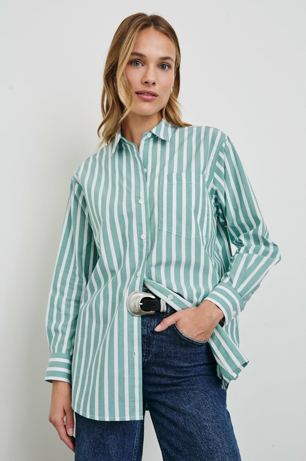 ELSA SHIRT - AGAVE WHITE STRIPE| Rails for sale