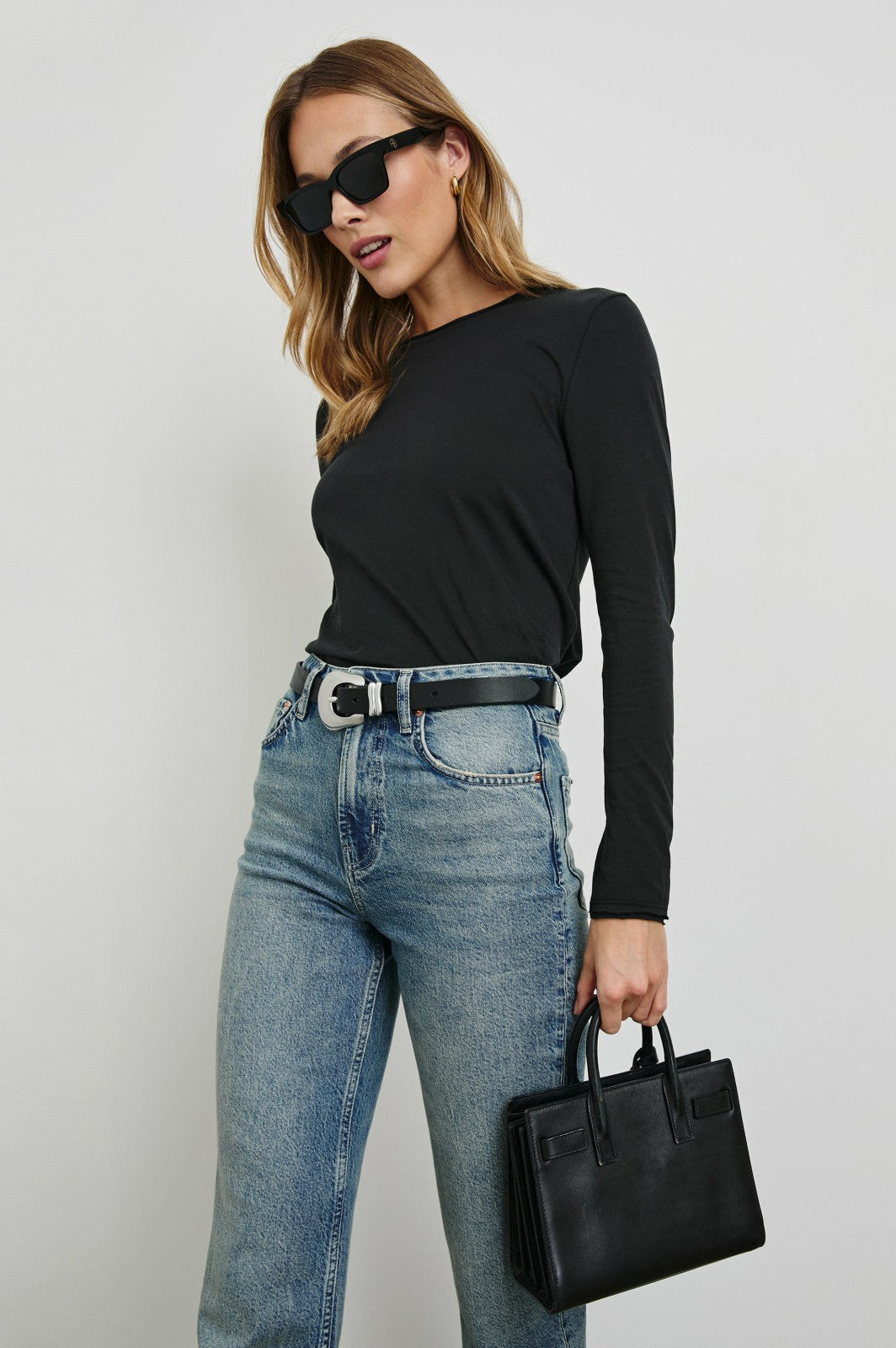 LONG SLEEVE CREW NECK T-SHIRT - BLACK| Rails near me