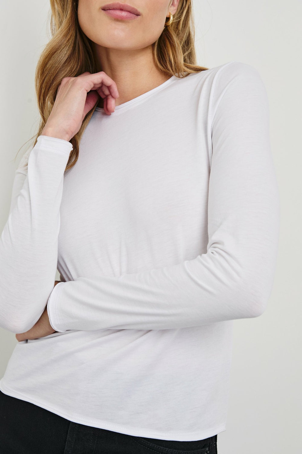 LONG SLEEVE CREW NECK T-SHIRT - WHITE| Rails US