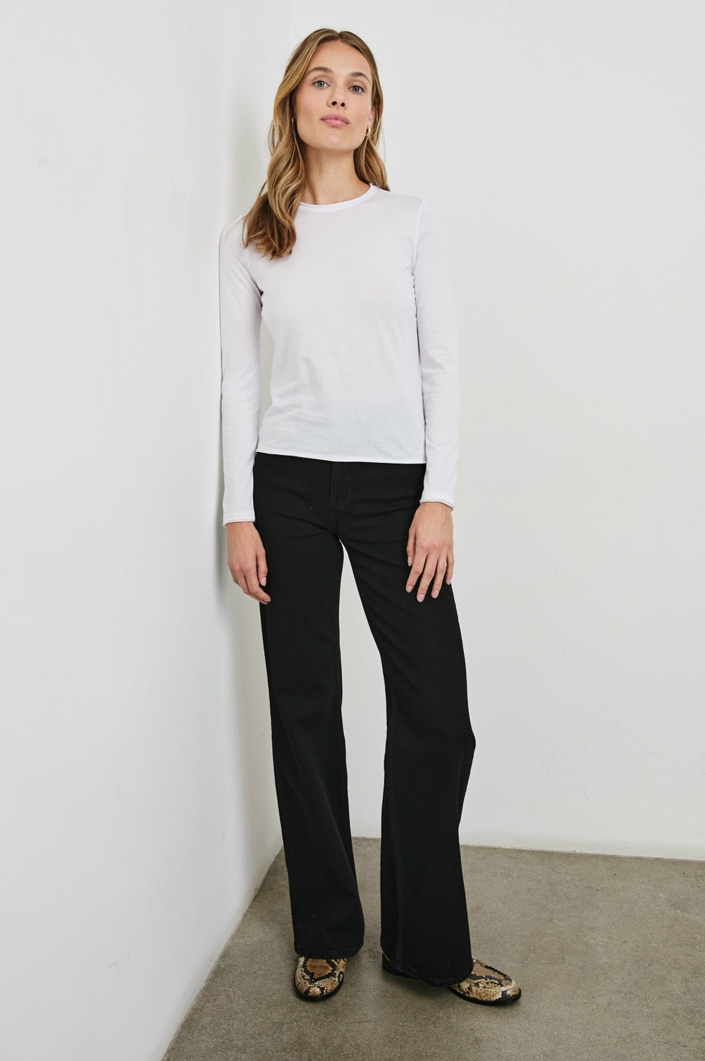 LONG SLEEVE CREW NECK T-SHIRT - WHITE| Rails US