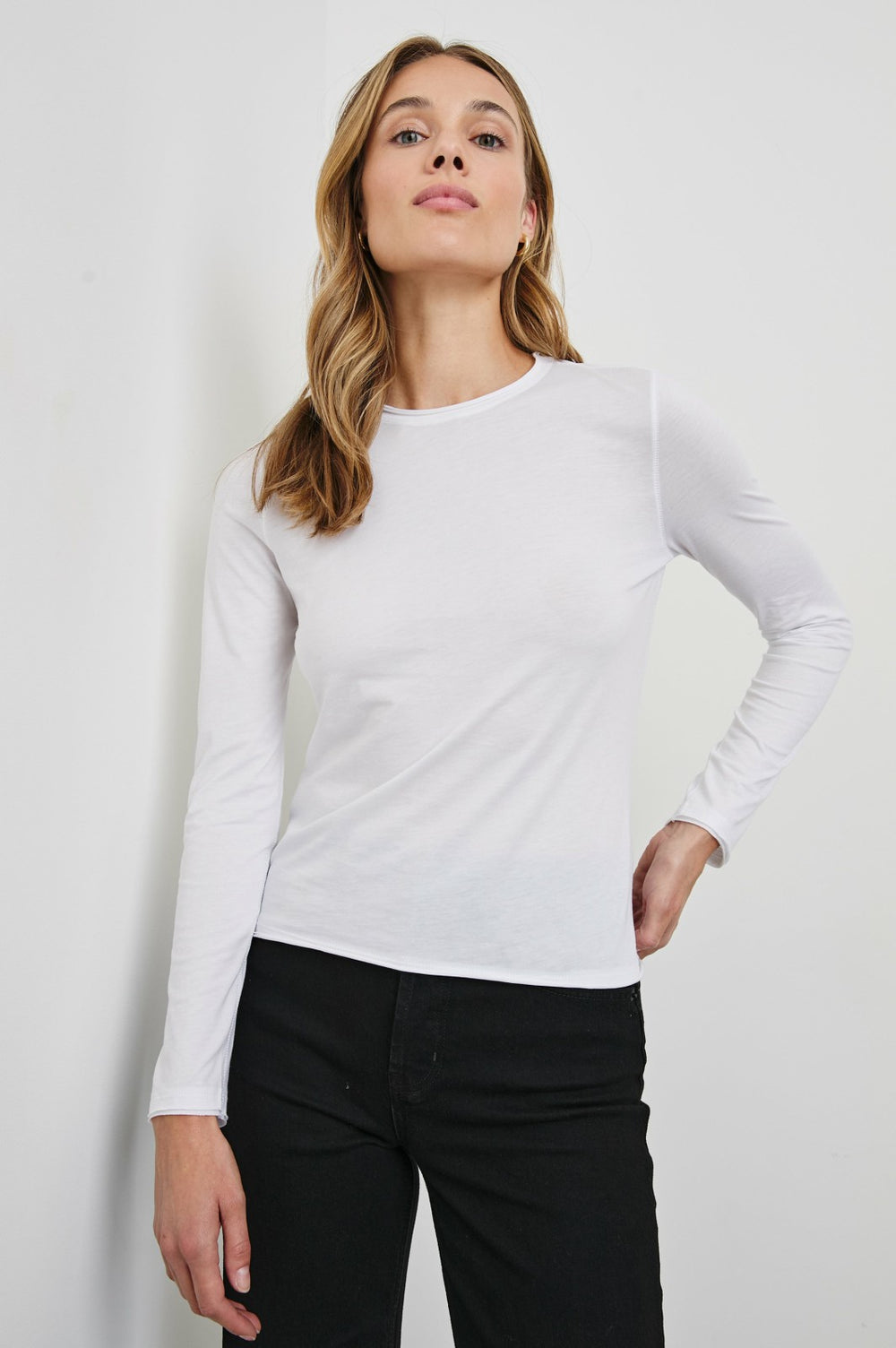 LONG SLEEVE CREW NECK T-SHIRT - WHITE| Rails US