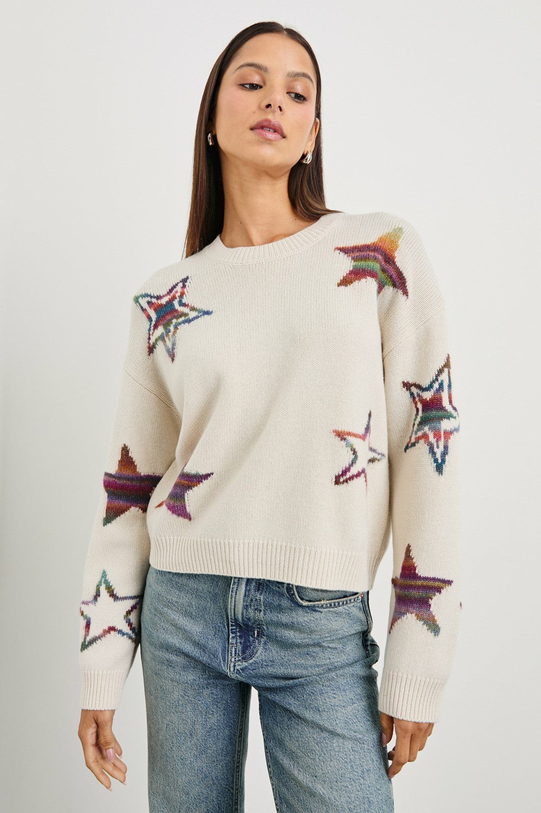 PERCI SWEATER - IVORY RAINBOW MULTI STARS| Rails US