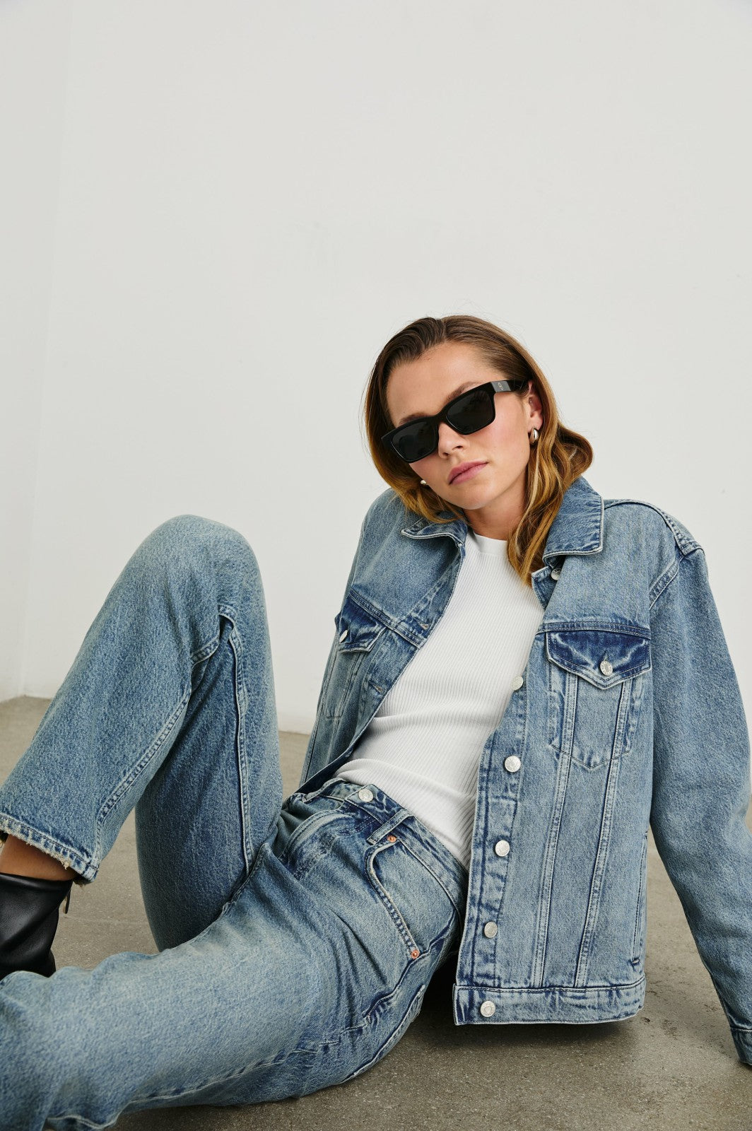 GROVE BOYFRIEND TRUCKER JACKET - EMBOSSED INDIGO| Rails for sale