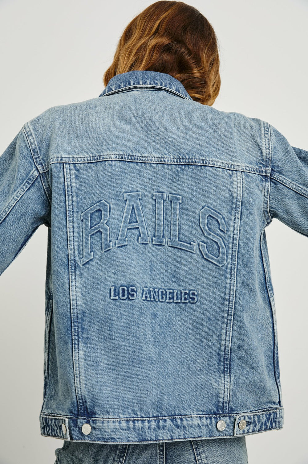 GROVE BOYFRIEND TRUCKER JACKET - EMBOSSED INDIGO| Rails for sale