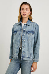 GROVE BOYFRIEND TRUCKER JACKET - EMBOSSED INDIGO| Rails for sale
