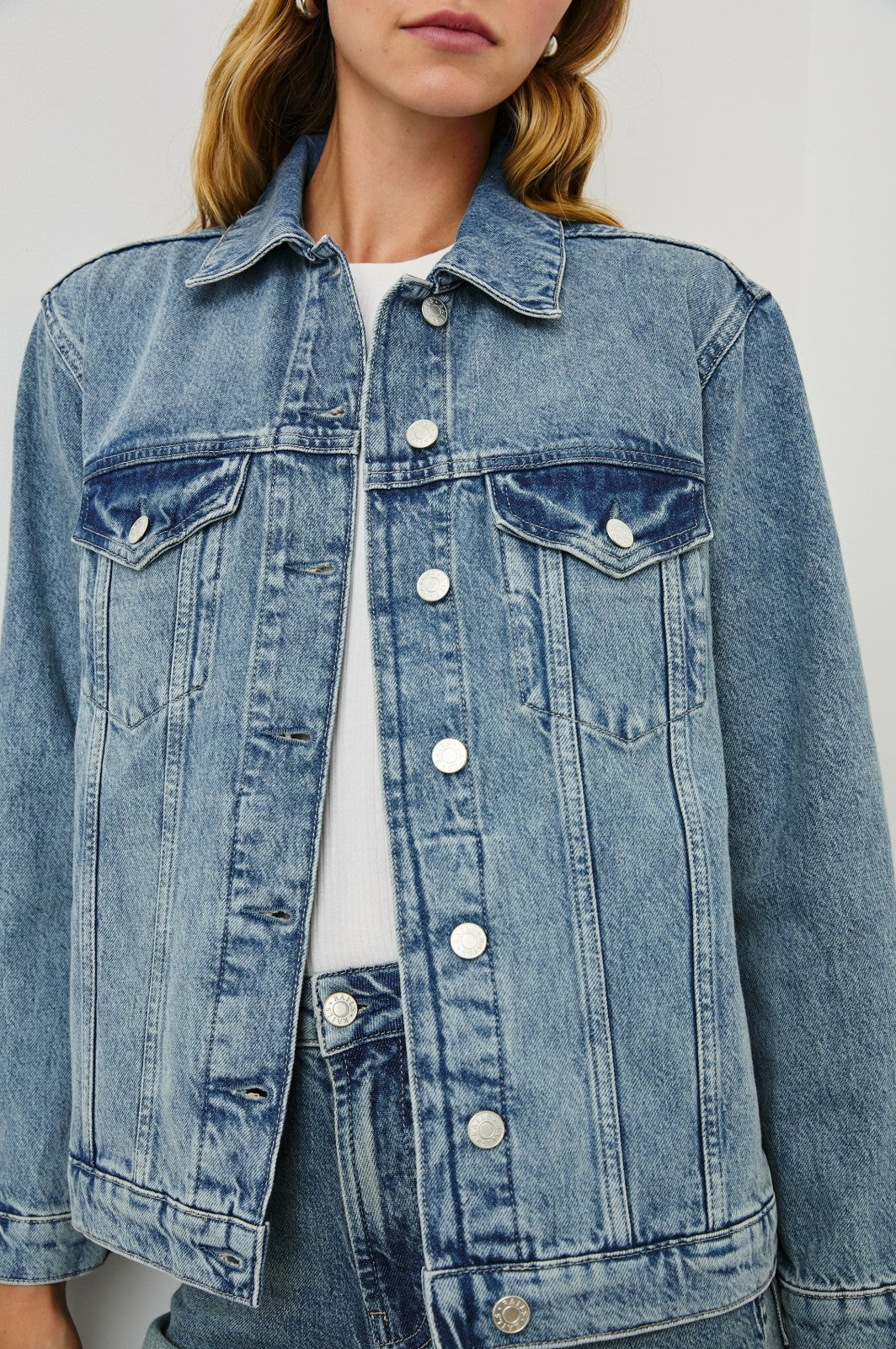 GROVE BOYFRIEND TRUCKER JACKET - EMBOSSED INDIGO| Rails for sale