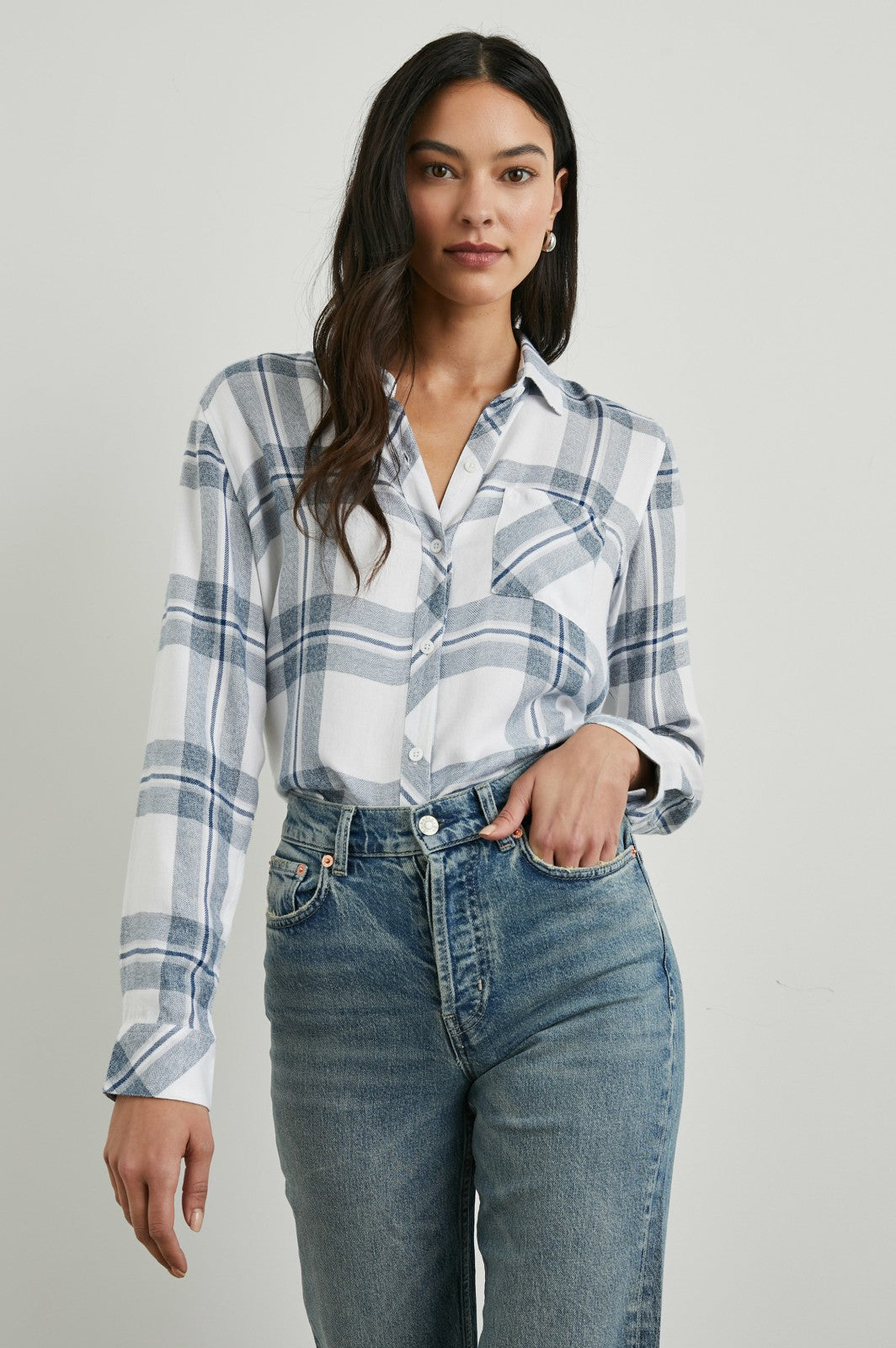 HUNTER SHIRT - WHITE INDIGO MELANGE| Rails for sale