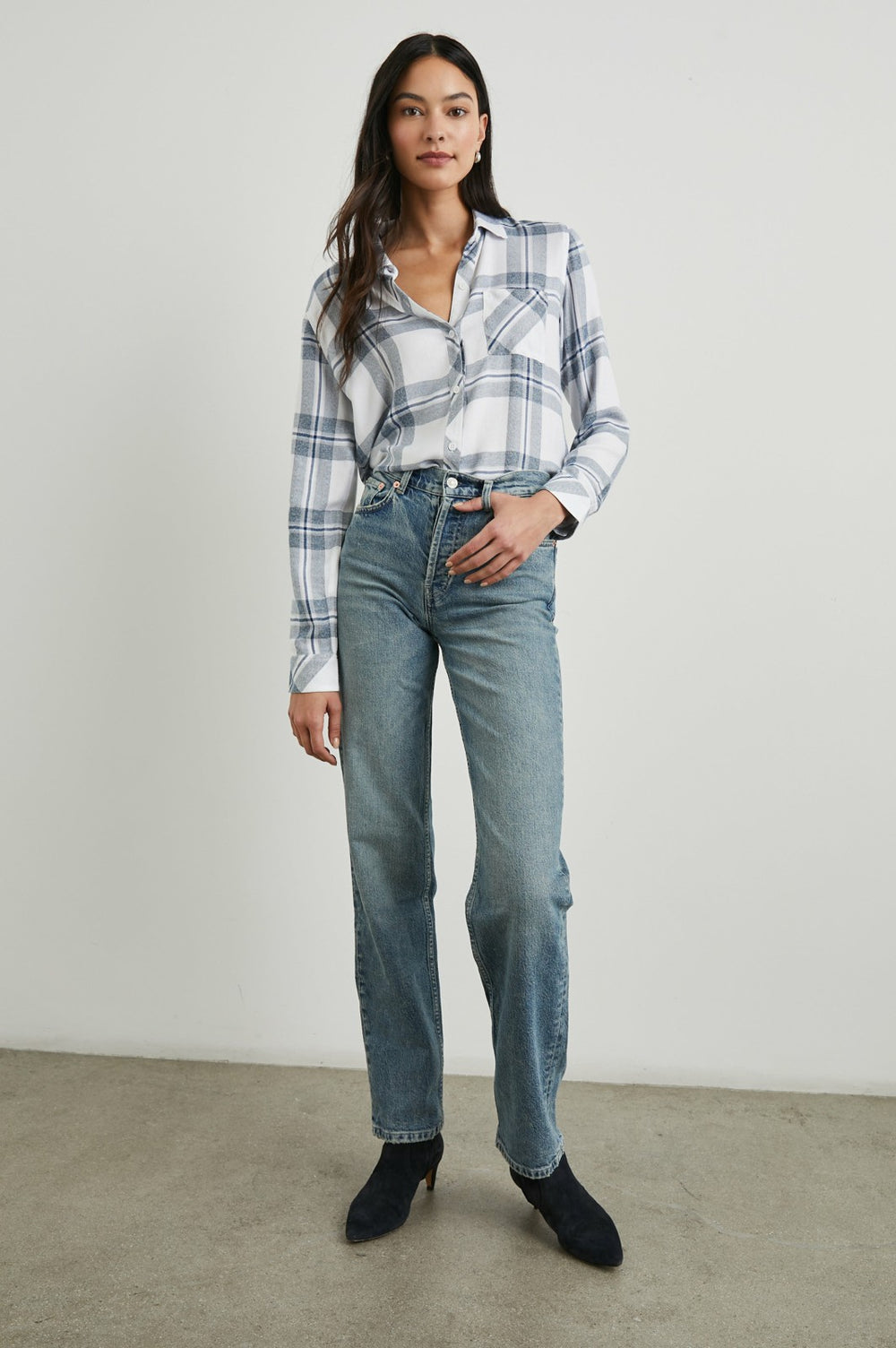 HUNTER SHIRT - WHITE INDIGO MELANGE| Rails for sale