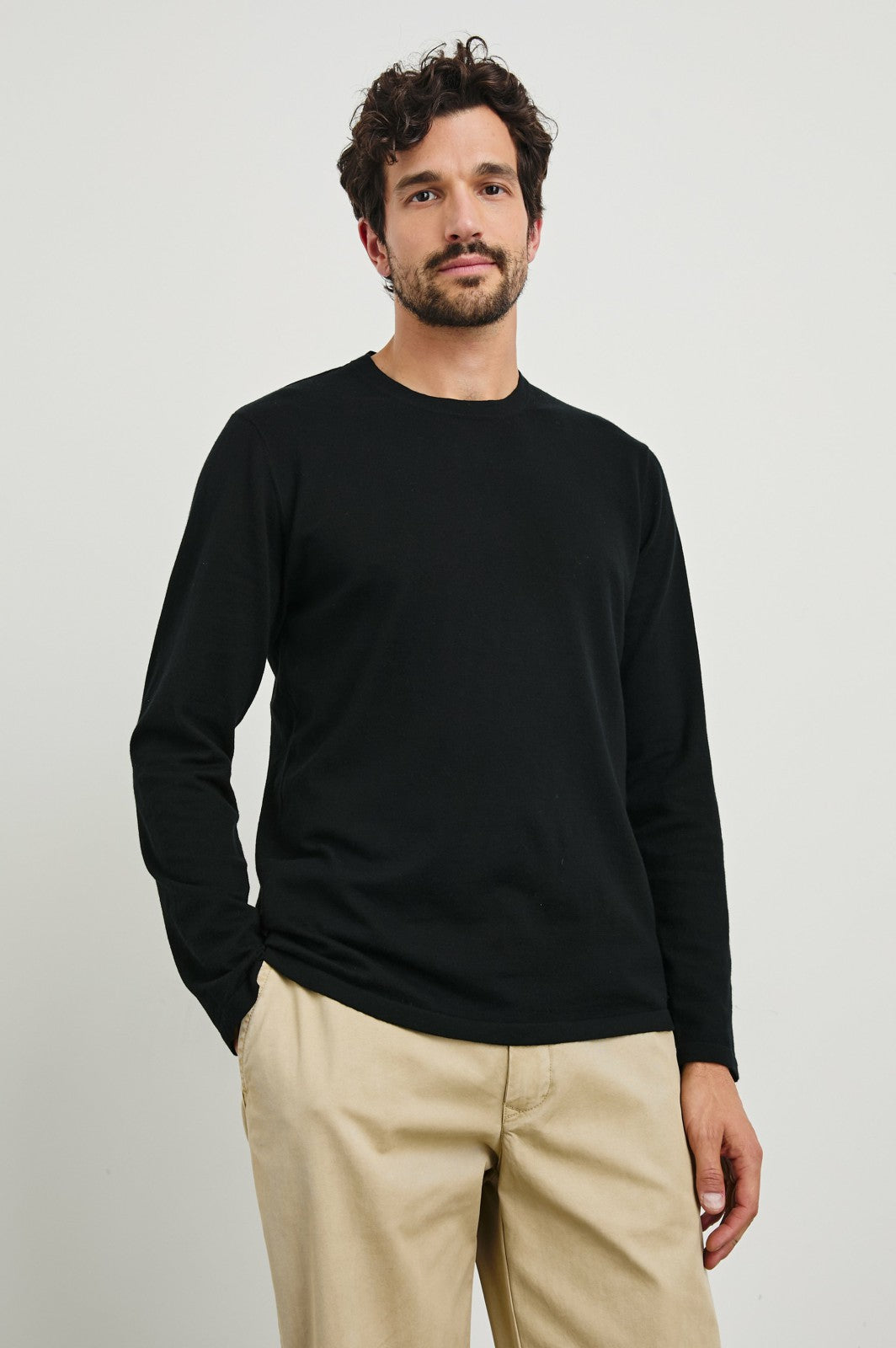 QUENTIN COTTON CASHMERE LONG SLEEVE TEE - BLACK| Rails sale