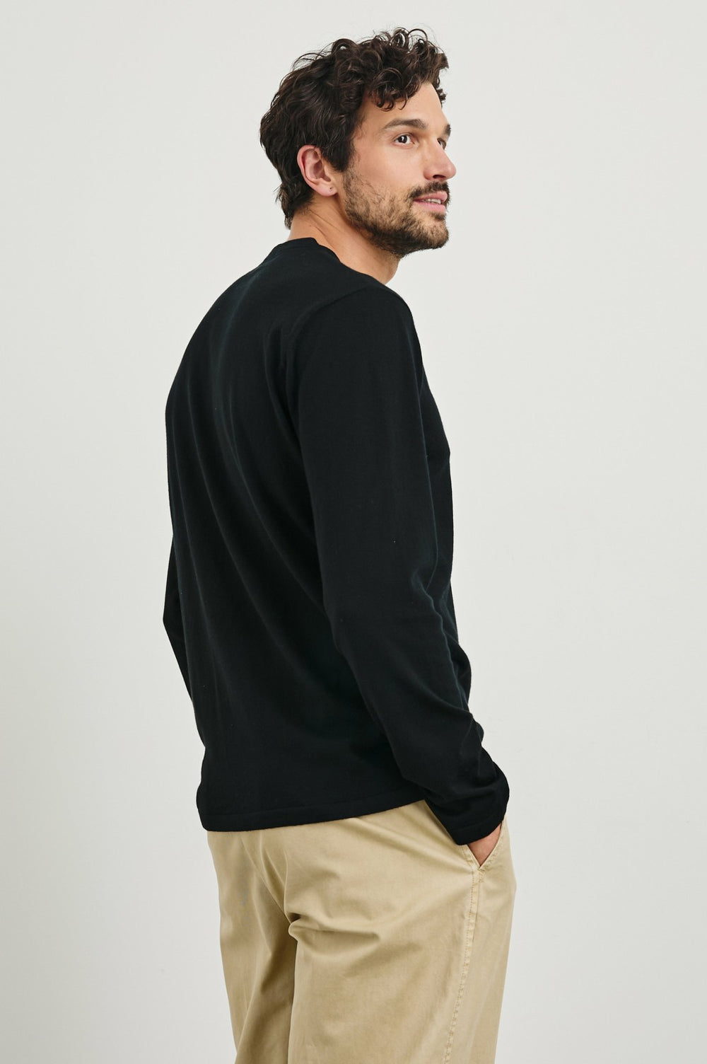 QUENTIN COTTON CASHMERE LONG SLEEVE TEE - BLACK| Rails sale