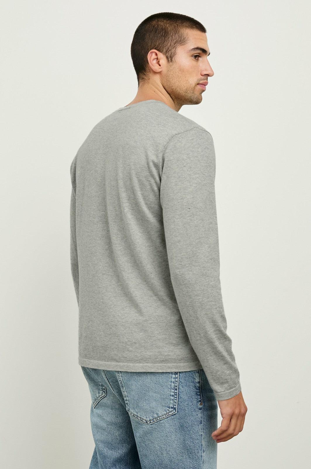 QUENTIN COTTON CASHMERE LONG SLEEVE TEE - HEATHER GREY| Rails outlet