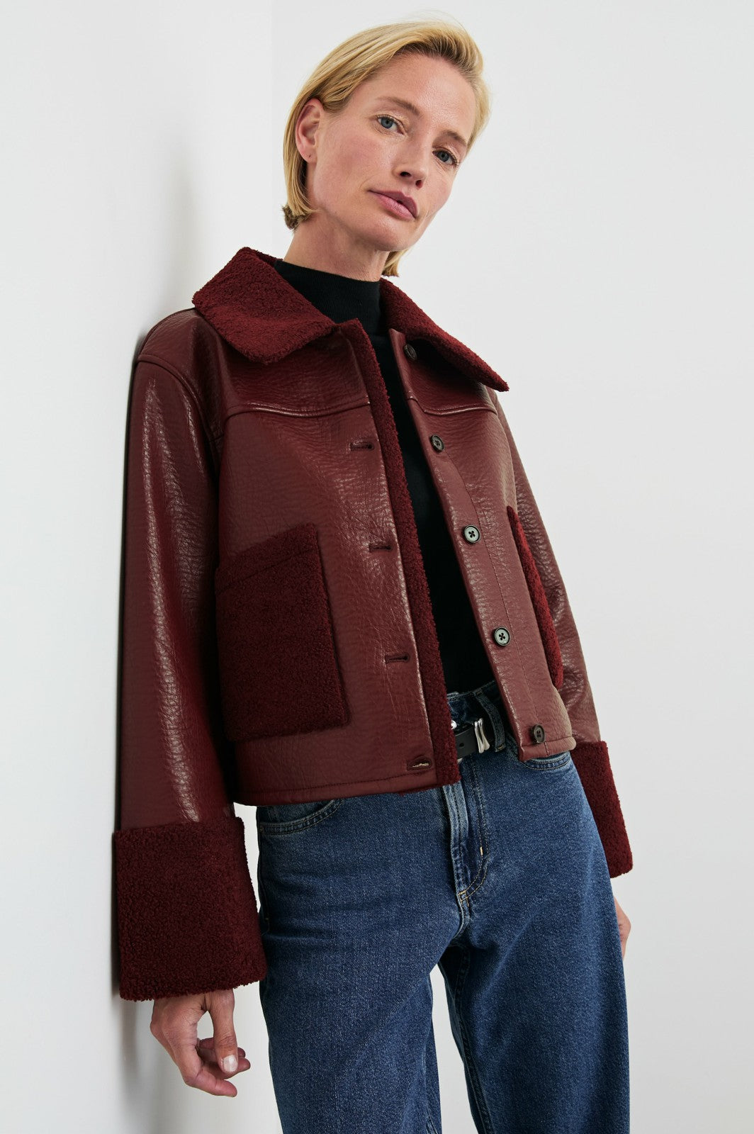 DRIA JACKET - MAROON SHEARLING| Rails sale