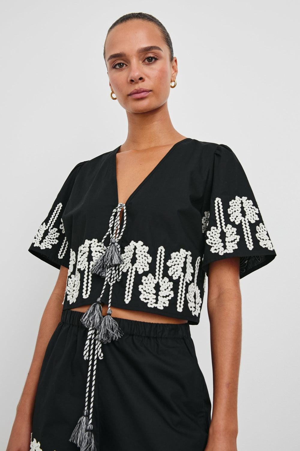 PARI TOP - BLACK IVORY PALM TREES| Rails sale