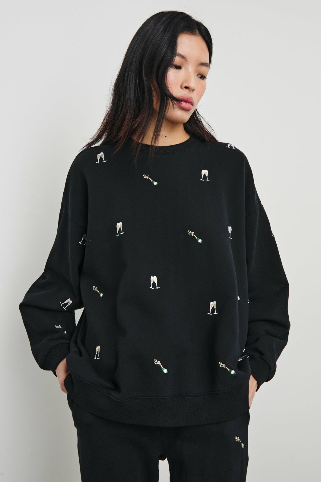 THE VARSITY SWEATSHIRT - BLACK CHAMPAGNE EMBROIDERY| Rails near me