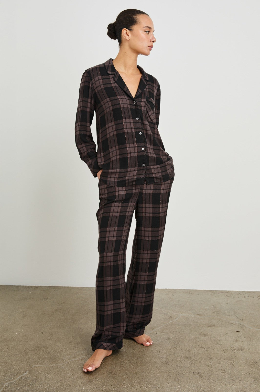 LUNA PAJAMA SET - MAUVE BRONZE METALLIC PITCH| Rails outlet