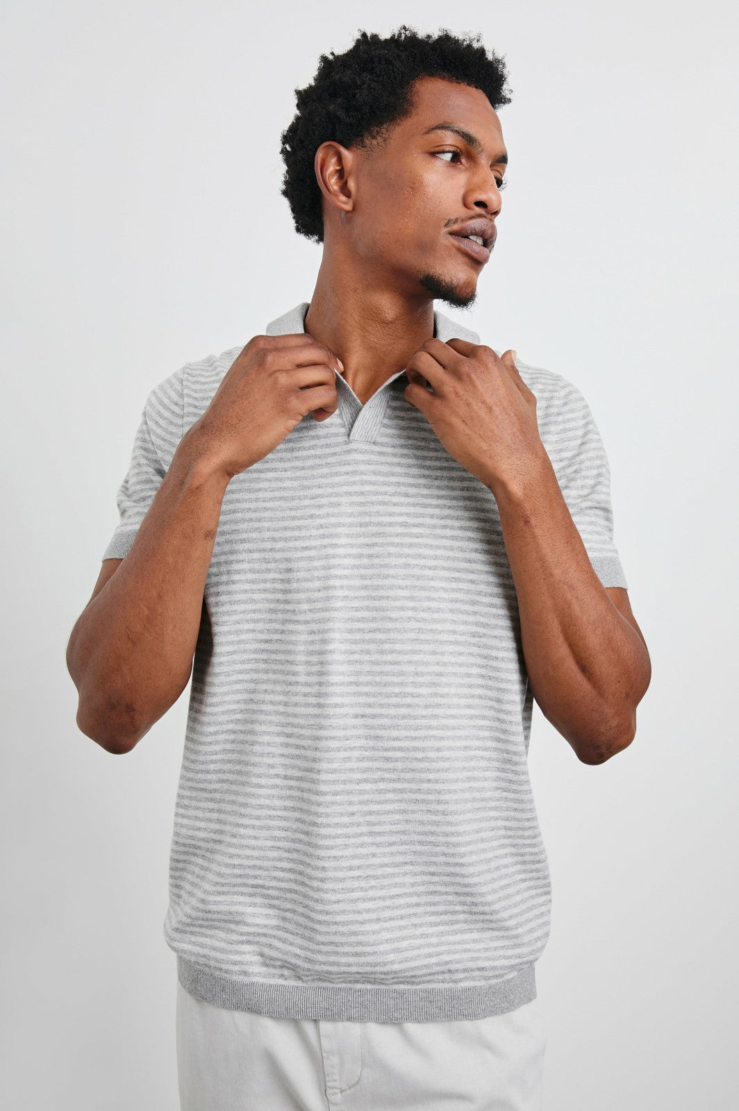 HAYDEN POLO SHIRT - HEATHER GREY STRIPE| Rails outlet