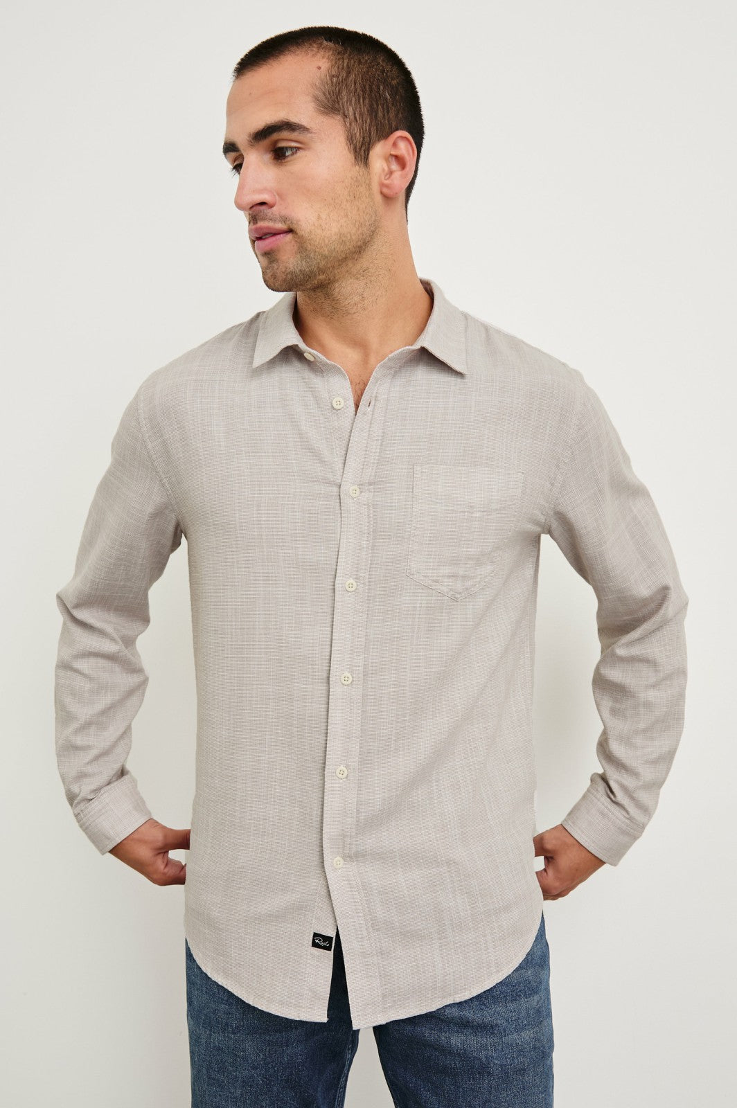 WYATT RELAXED FIT SHIRT - TAHINI ETCH| Rails for sale