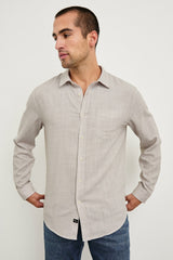 WYATT RELAXED FIT SHIRT - TAHINI ETCH| Rails for sale