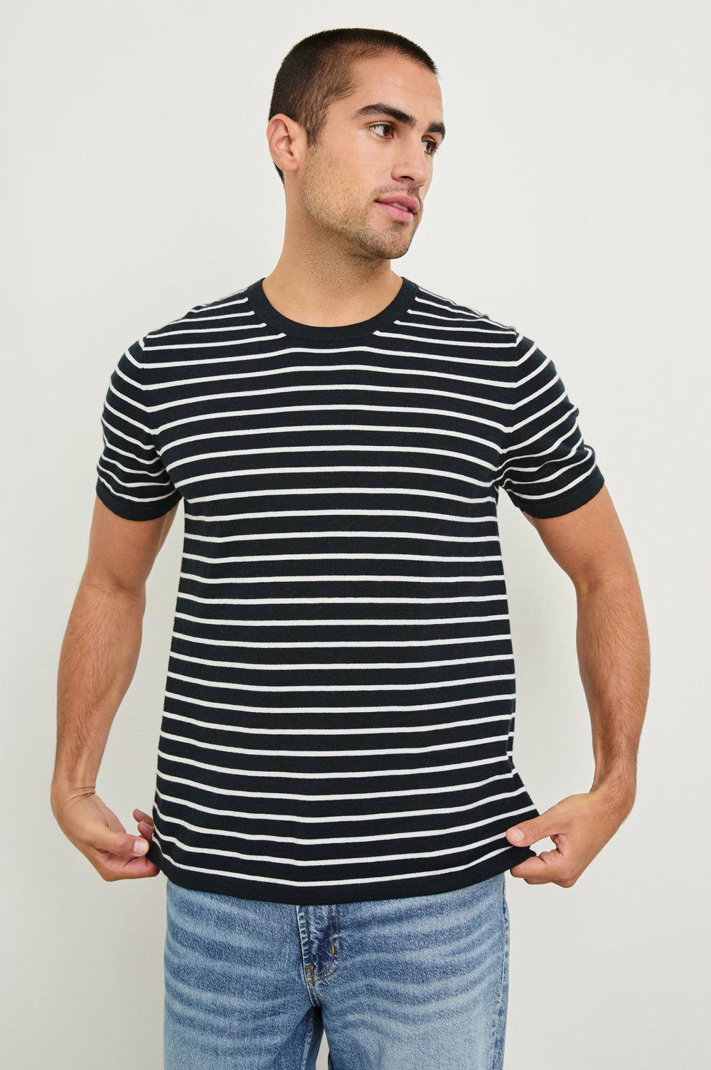 MASON COTTON CASHMERE T-SHIRT - NAUTICAL NAVY STRIPE| Rails discount