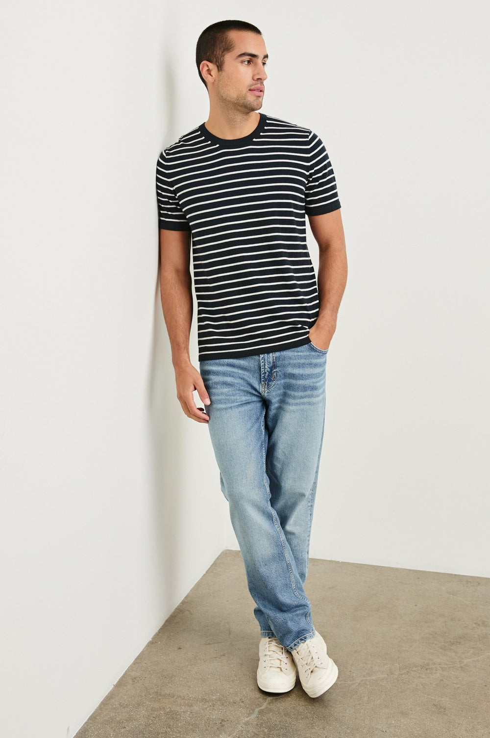 MASON COTTON CASHMERE T-SHIRT - NAUTICAL NAVY STRIPE| Rails discount
