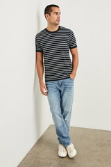 MASON COTTON CASHMERE T-SHIRT - NAUTICAL NAVY STRIPE| Rails discount