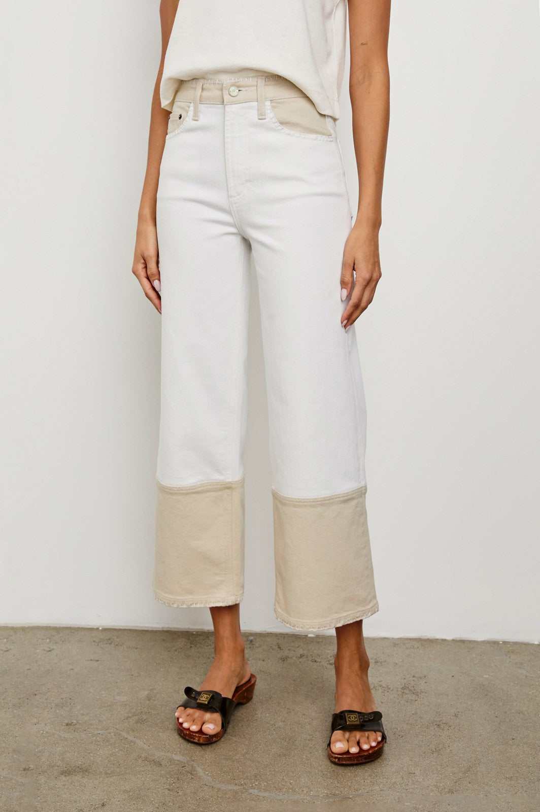 GETTY CROP WIDE LEG - CREMA EMBROIDERED| Rails discount