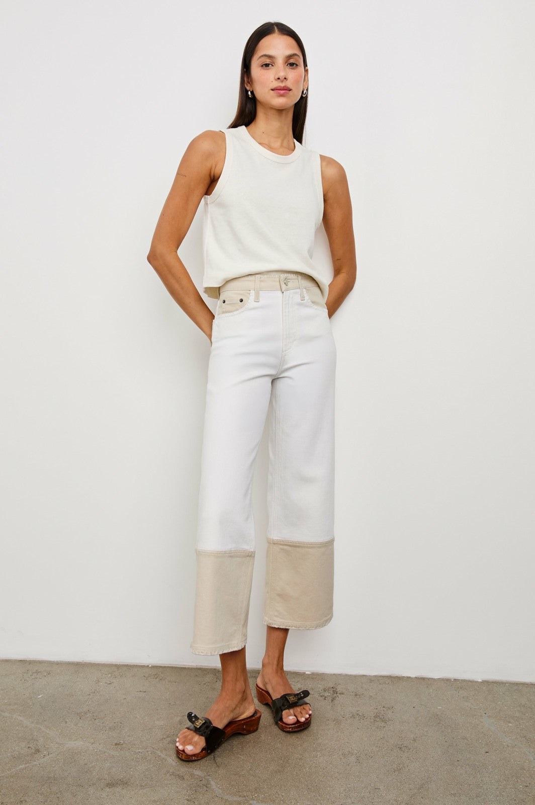 GETTY CROP WIDE LEG - CREMA EMBROIDERED| Rails discount