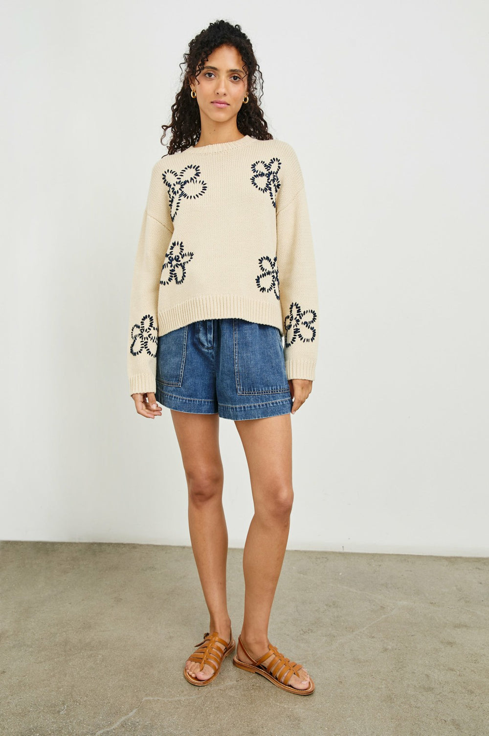 ZOEY SWEATER - IVORY NAVY STITCHED DAISIES| Rails for sale