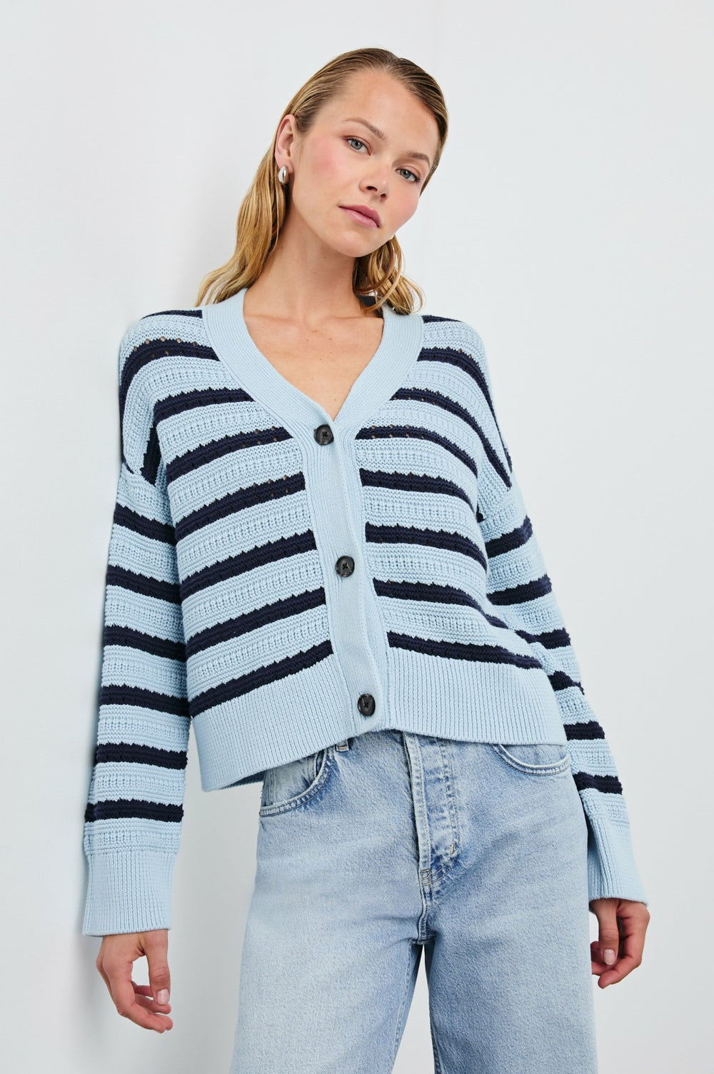 GENEVA CARDIGAN - SKY NAVY STRIPE| Rails near me