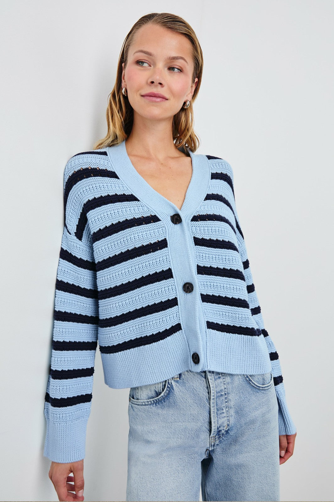 GENEVA CARDIGAN - SKY NAVY STRIPE| Rails near me