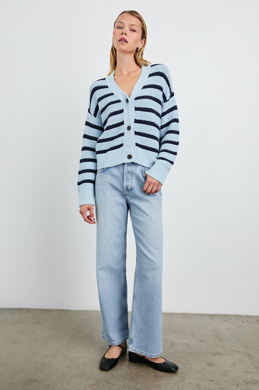 GENEVA CARDIGAN - SKY NAVY STRIPE| Rails near me