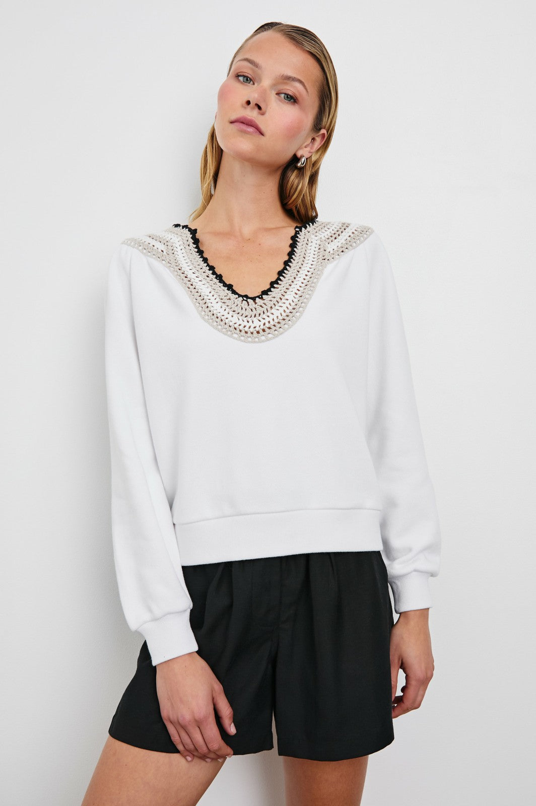 SAVA SWEATSHIRT - IVORY WITH CROCHET| Rails US