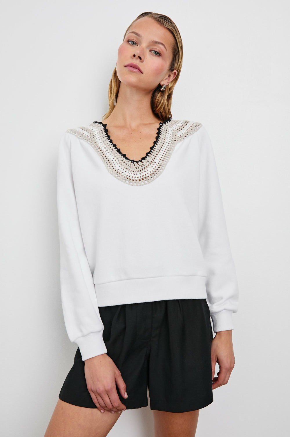 SAVA SWEATSHIRT - IVORY WITH CROCHET| Rails US