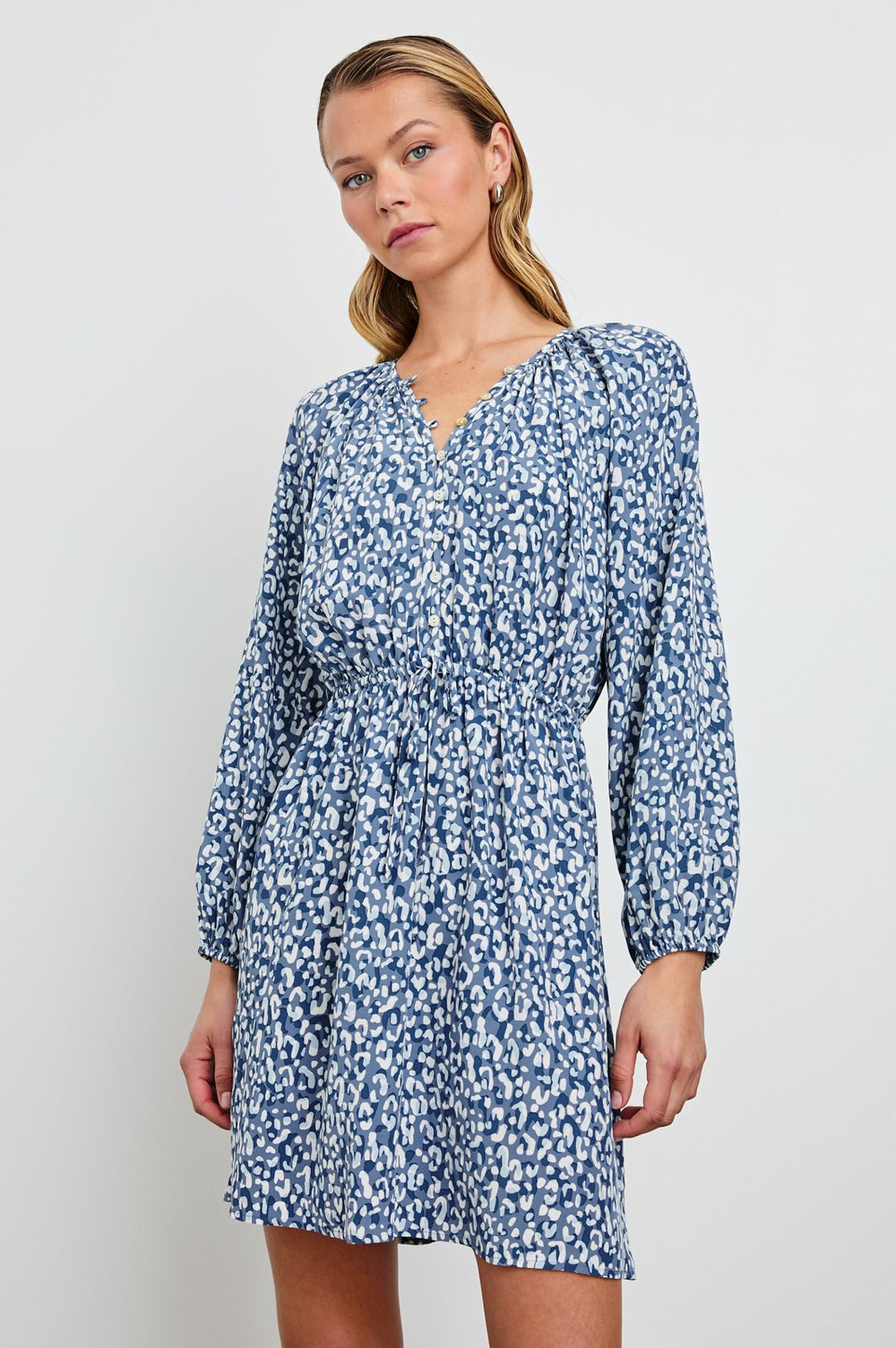 LINNEA DRESS - BLUE MIXED CHEETAH| Rails sale