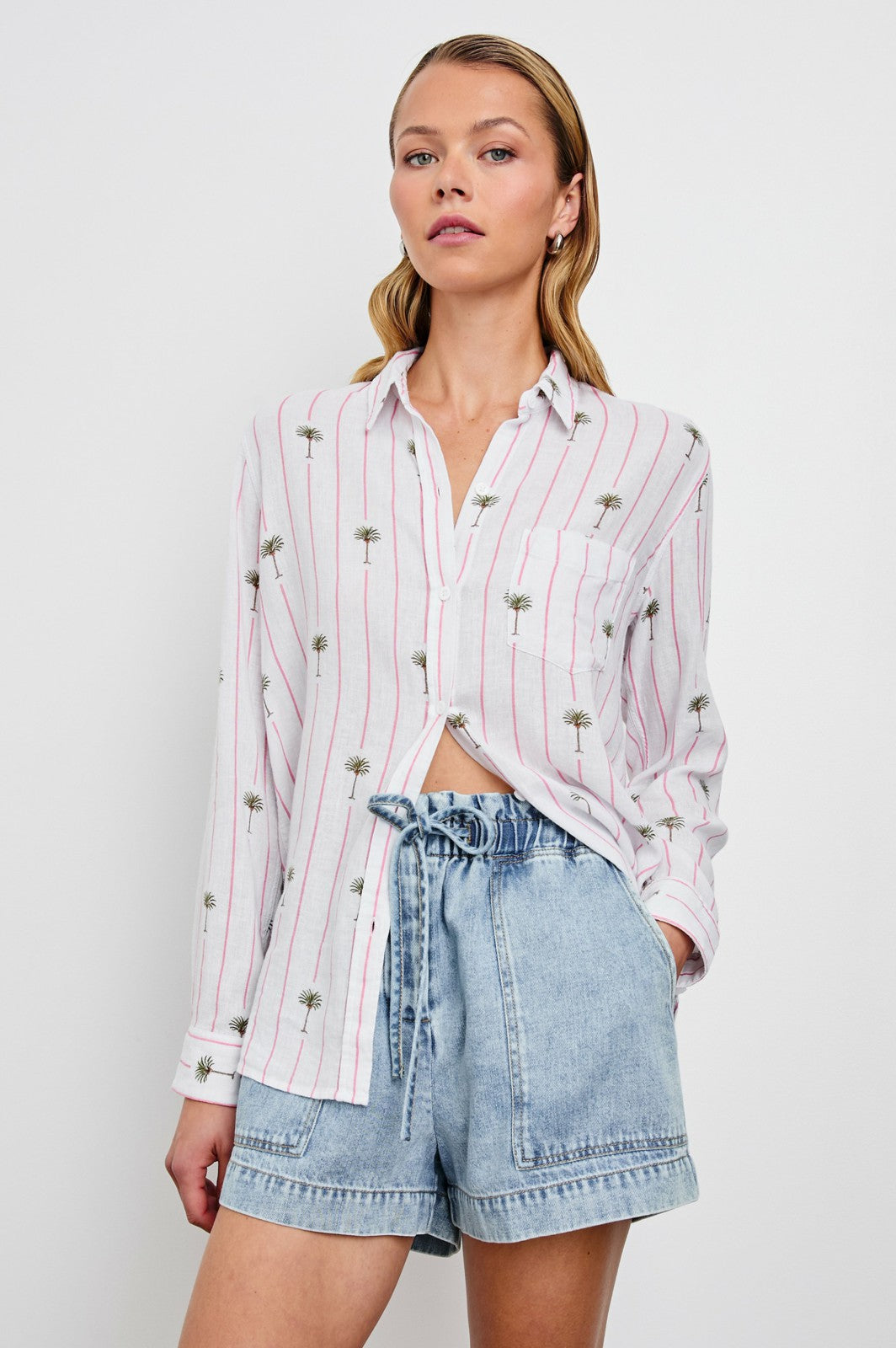 CHARLI SHIRT - PINK PALM STRIPE| Rails outlet